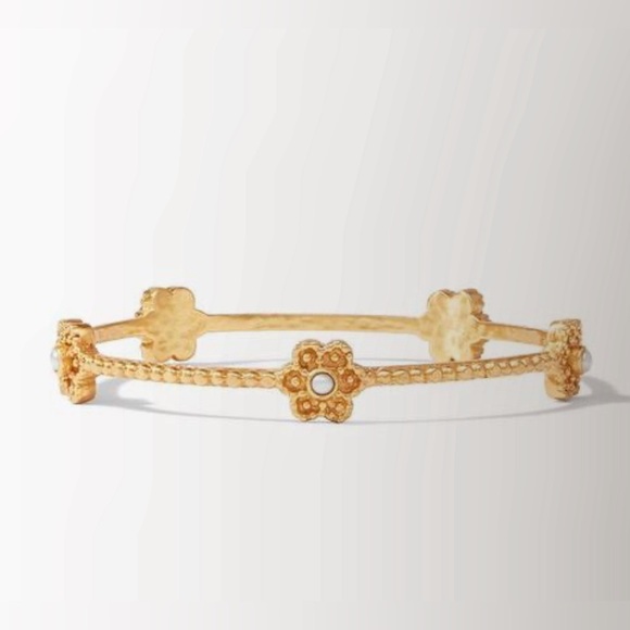 Authentic Luxury Minimalist Julie Vos Flower Pearl Station Bangle/Bracelet - Picture 4 of 17